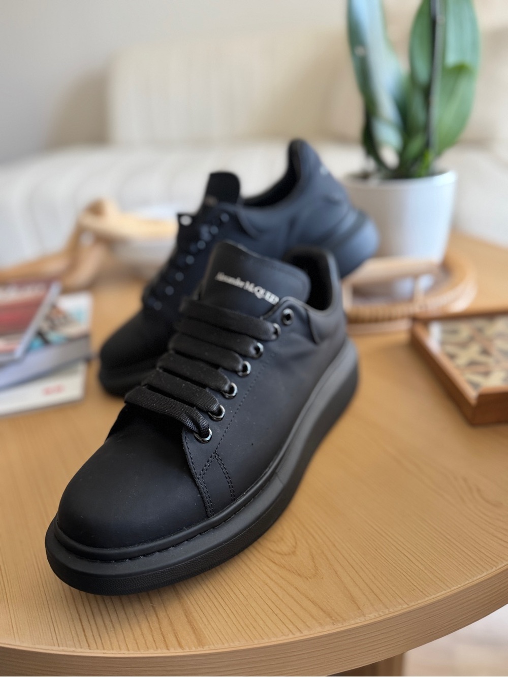 Alexander McQueen Black Leather Oversized-Sole Sneakers - Picture 2 of 3